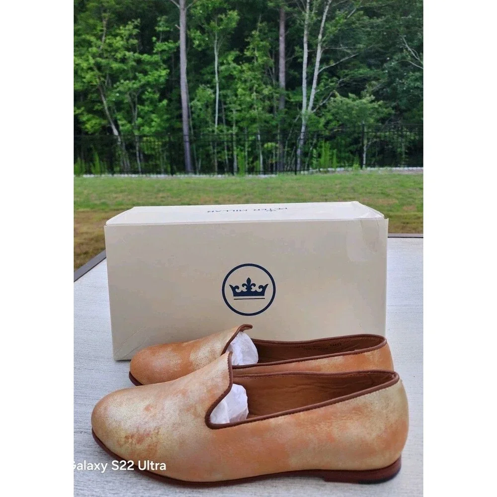 New Peter Millar Women's 8.5 M Belgian Walker Flats Shoes NIB $199 Gold